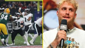 Jake Paul criticizes the NFL with a scathing message before the end of the first quarter of the Philadelphia Eagles against the Green Bay Packers